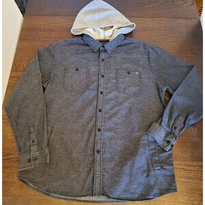 Vtg Rip Curl Youth Shirt w/Hoodie L Gray Button Down Skater Jacket Slant Pockets
